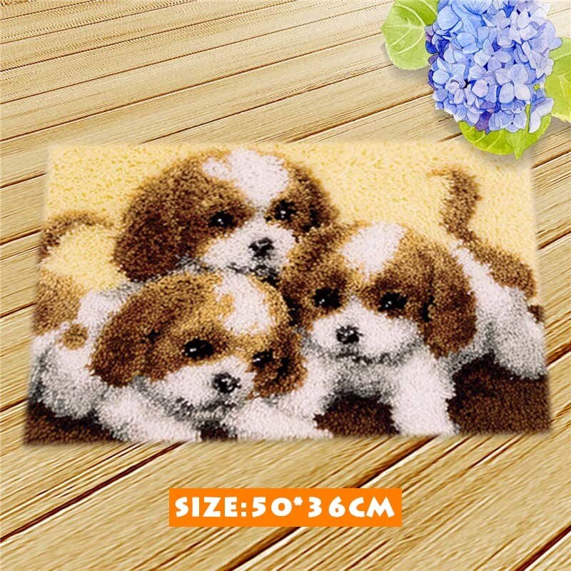 Knooppakket Klink Haak Kleed Bloemen Kits Diy Handwerken Mat Borduurwerk 3D Kat Hond Klink Haak Kussen Bloem Kit Almofadas Smyrna: ZD128