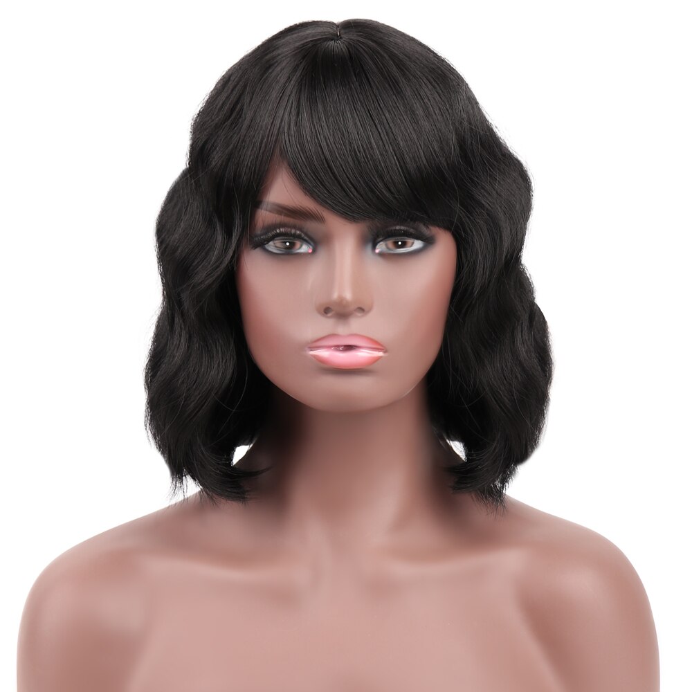 MODERN QUEEN 12" Short Water Wave Wig with Bangs Mix Grey Synthetic Wigs for Women Brown Cosplay Bob Wigs Female Daily Party: #4