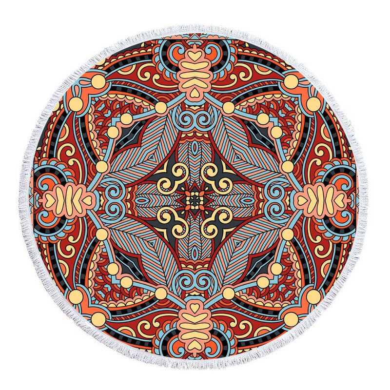 Extra Grote Ronde Strandlaken Zomer Outdoor Print Digitale Retro Strandlaken Strandlaken Sjaal: 1500MMx1500MM-10