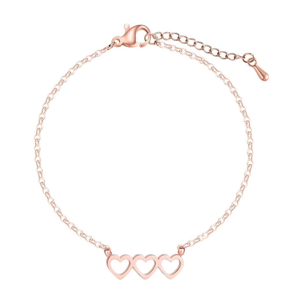 Kinitial Liefde Hart Bedels Armbanden Voor Vrouwen Gold Triple Harten Armband & Bangle Chain Sieraden Europa Amerikaanse Stijl Sieraden: Rose Goud Kleur