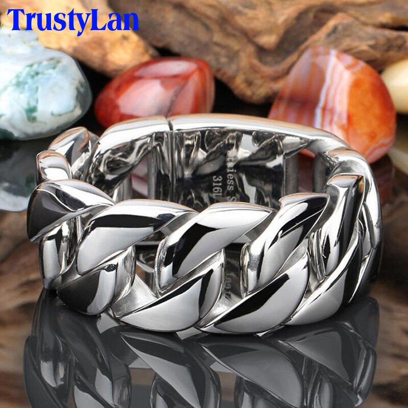 Heavy Metal Powerful 31MM Wide Thick Curb Chain Man Bracelet Men Massive Stainless Steel Mens On Hand Jewellery Bracelets Bangle