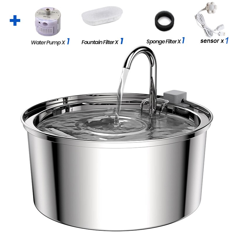 Rustfrit stål kat vand springvand sensor automatisk cirkulerende kæledyr drikkevand dispenser intelligent springvand med filtre
