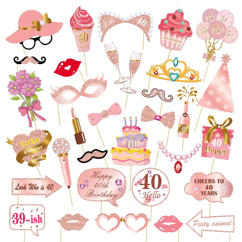 1Set Pink 18 21 30 40 50 60 Year Old Paper Handheld Photography Props Adult Happy Birthday Anniversary Party Decor Supplies: MINT GREEN