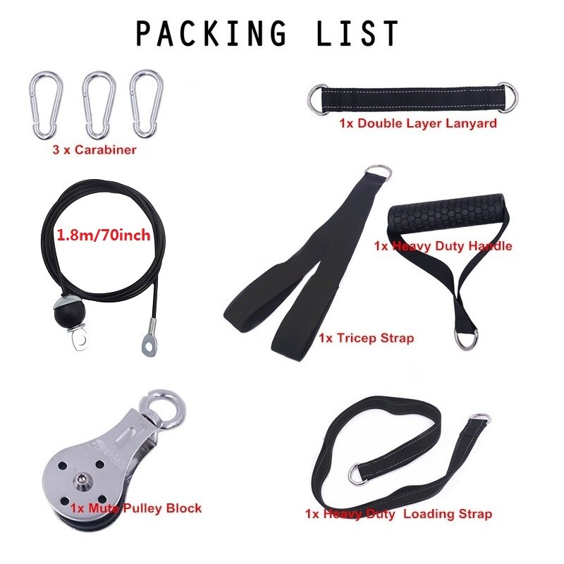 Fitness diy talja kaapeli koneen kiinnitysjärjestelmä pituus säädettävät setit lataustappi triceps hihna kotikuntosali laitteet: M