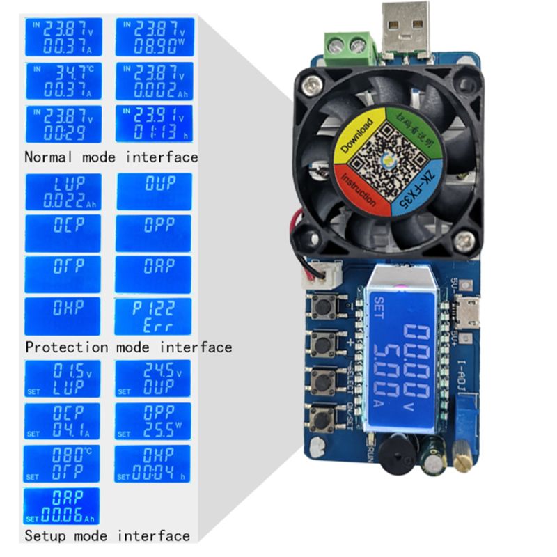Electronic Load USB Load Tester 25W/35W Constant Current Battery Capacity Tester