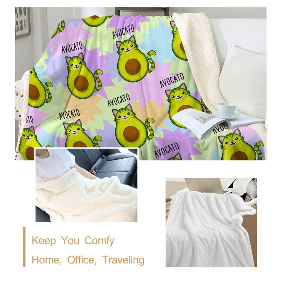 BeddingOutlet-Manta de Sherpa con dibujos de aguacate para niños, manta mullida con cola de gato verde, colorida, para cama