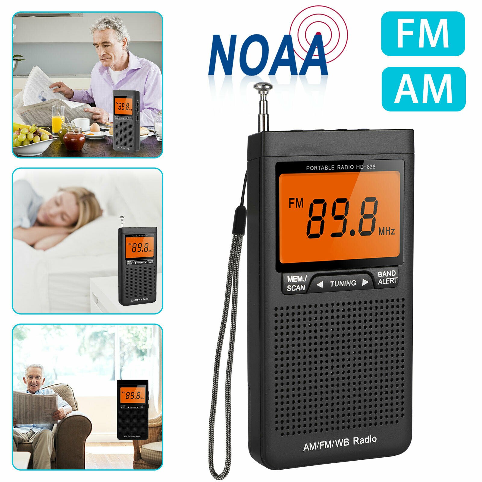 FM AM NOAA Notfall-Taschenradio, tragbares Wetterradio mit Wetterwarnung, Wecker, automatische Sucheskanäle, Mini-Handradio