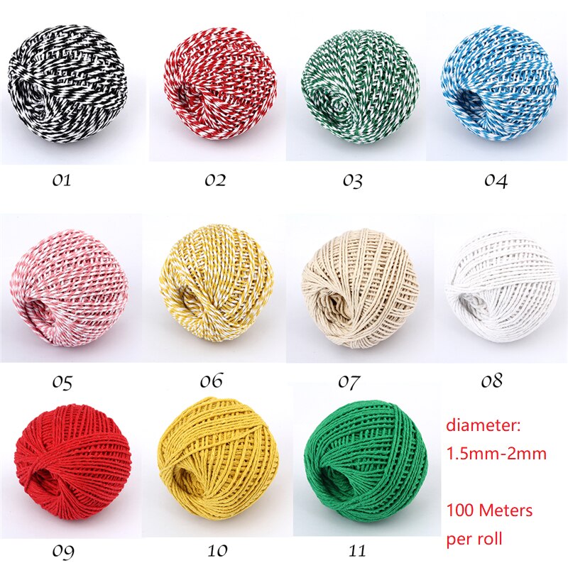 100m 1.5mm-2mm Dubbele Kleuren Katoen Touw DIY Handgemaakte Ambachten Weave Cords Accessoires Mason Jar Decors Wikkelen Tag Koord