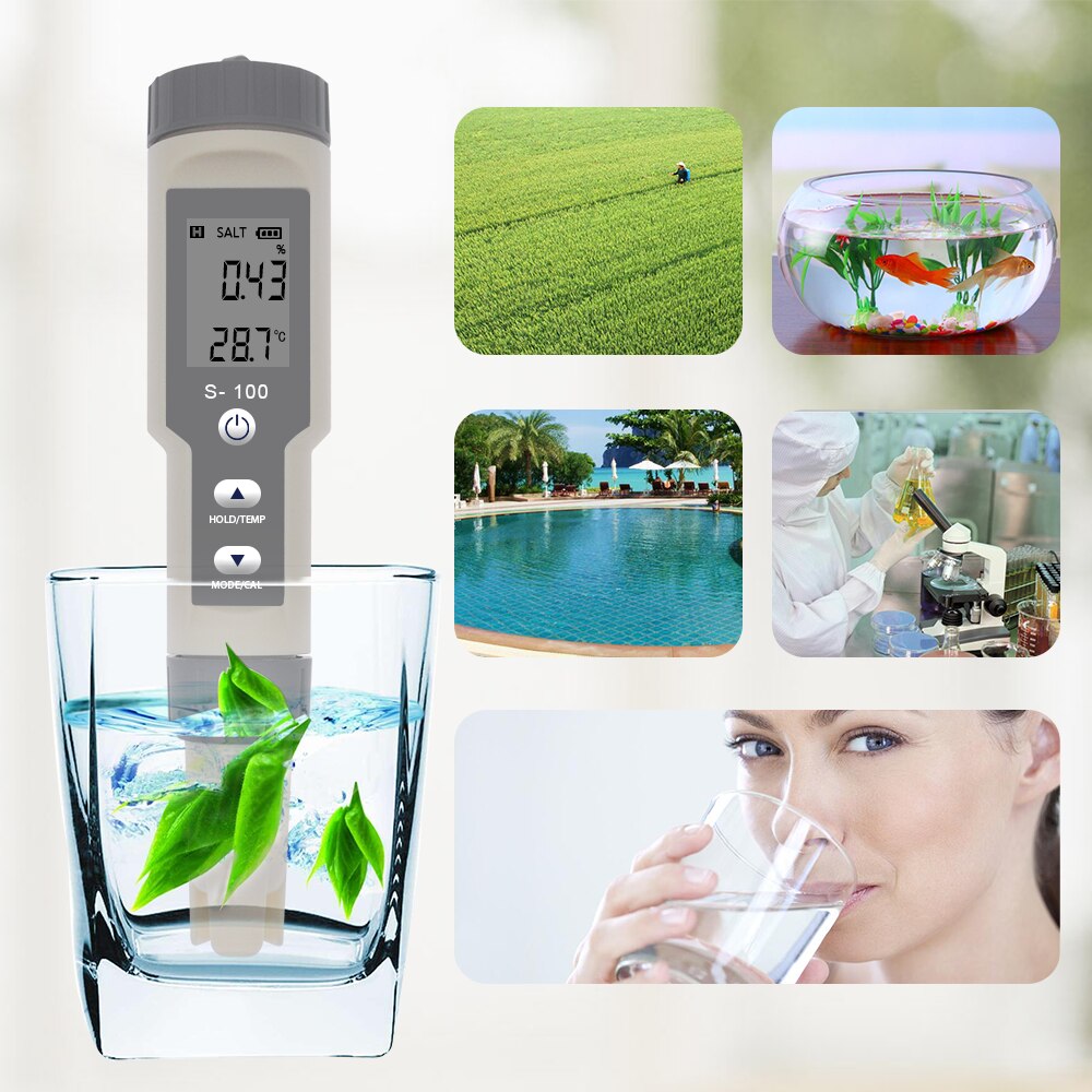S-100 Salt Meter Salinity Tester 3 in 1 TEMP SAL TDS Meters Waterproof Salinometer Salty Gauge Water Measure Tool 40%