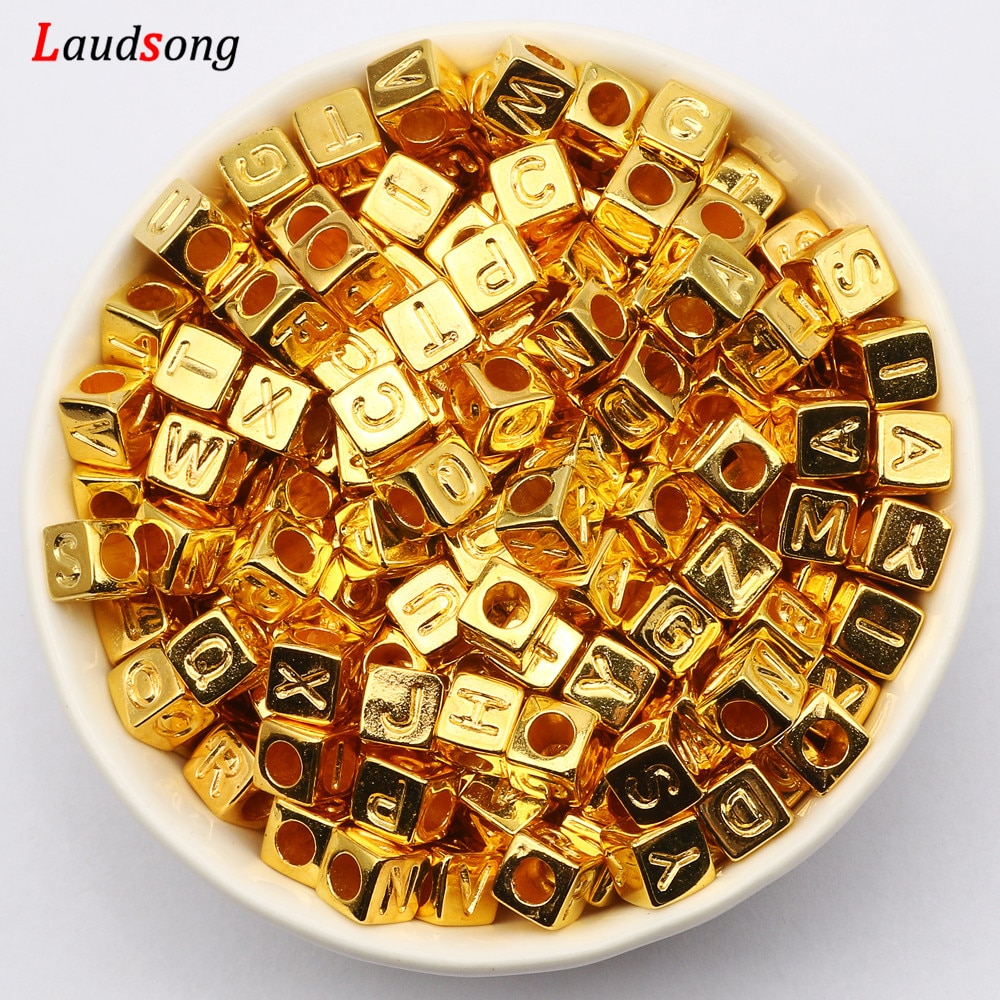 Gold Mixed Letter Acrylic Beads 6x6mm Square Loose Alphabet Beads For Jewelry Making Handmade Diy Bracelet Necklace Accessories
