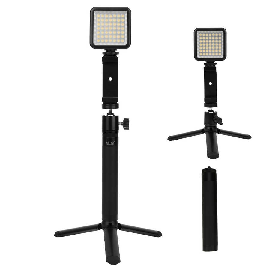 Mobile Phone Live Bracket Selfie Stick Desktop Extension Rod Tripod LED Light