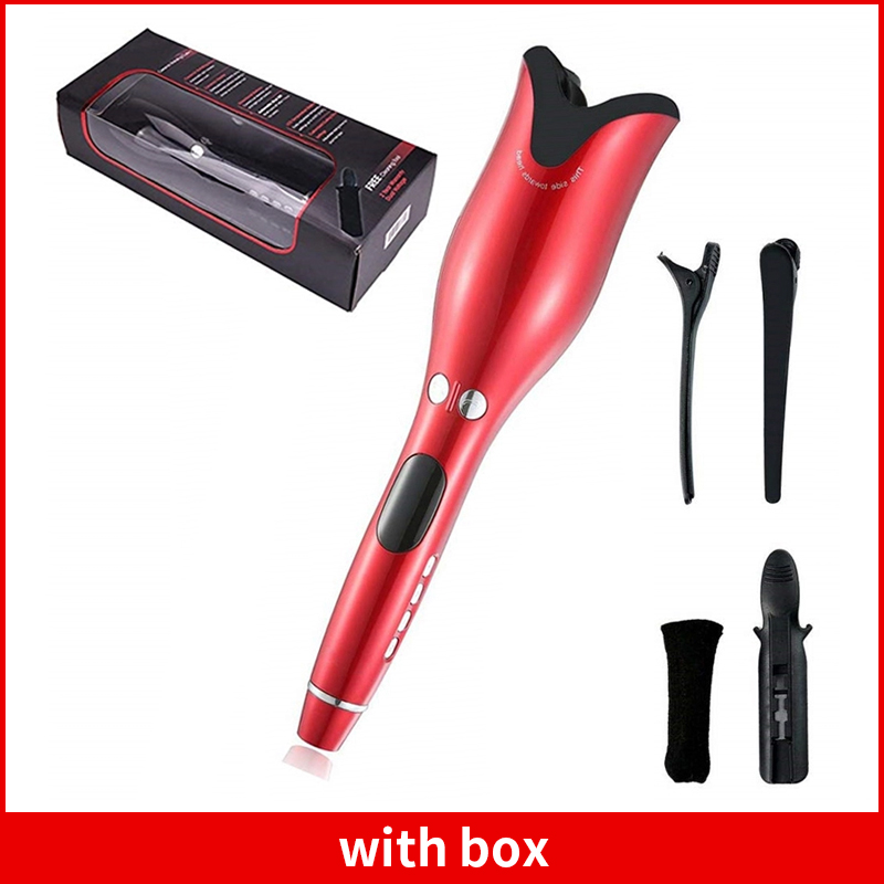 Multi-Automatic Hair Curler Hair Curling Iron LCD Ceramic Rotating Hair Waver Magic Curling Wand Irons Hair Styling Tools: Red have box / EU