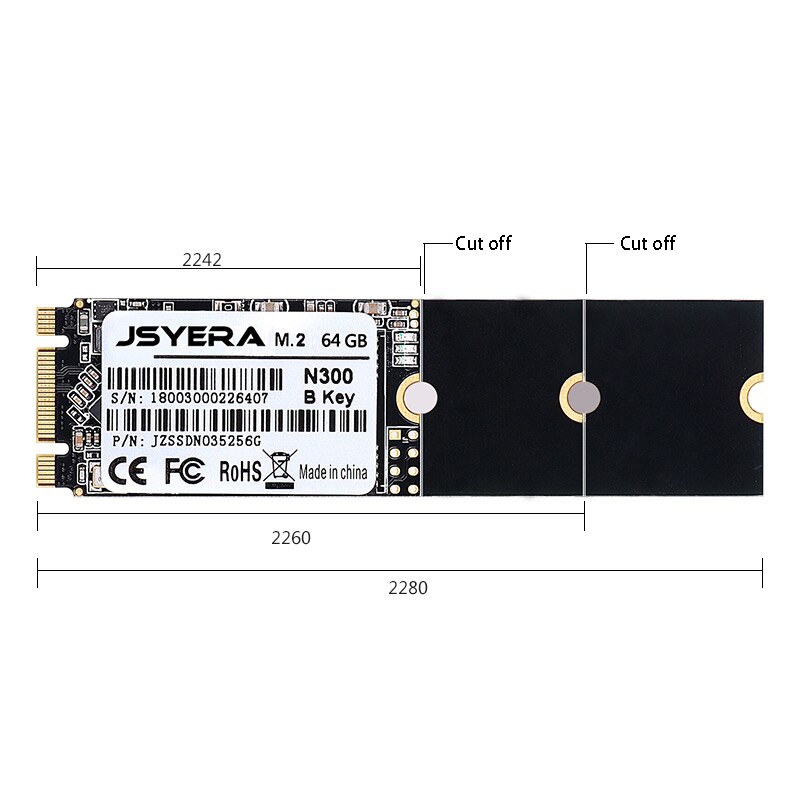 JSYERA 64GB NGFF M.2 SSD 2280 M.2 B Key Interface SATA Protocol Solid State Drive, Suitable for Desktop / Laptop