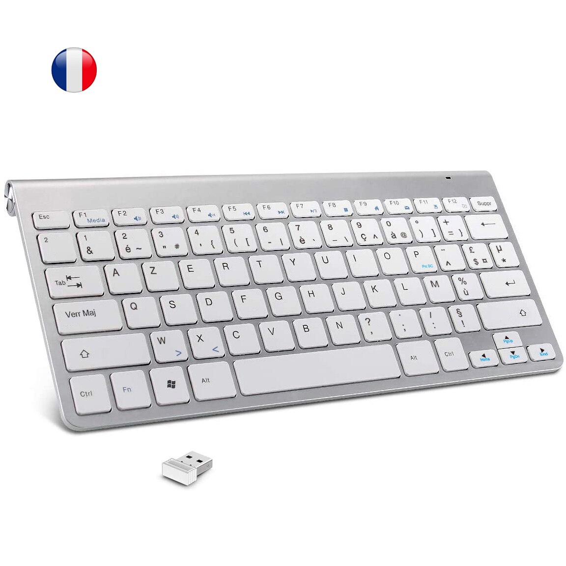 2.4G Franse Wireless Keyboard Ultra Slim Azerty Layout Multimedia Toetsenbord Geluidsarm Voor Laptop Desktop Windows Smart Tv