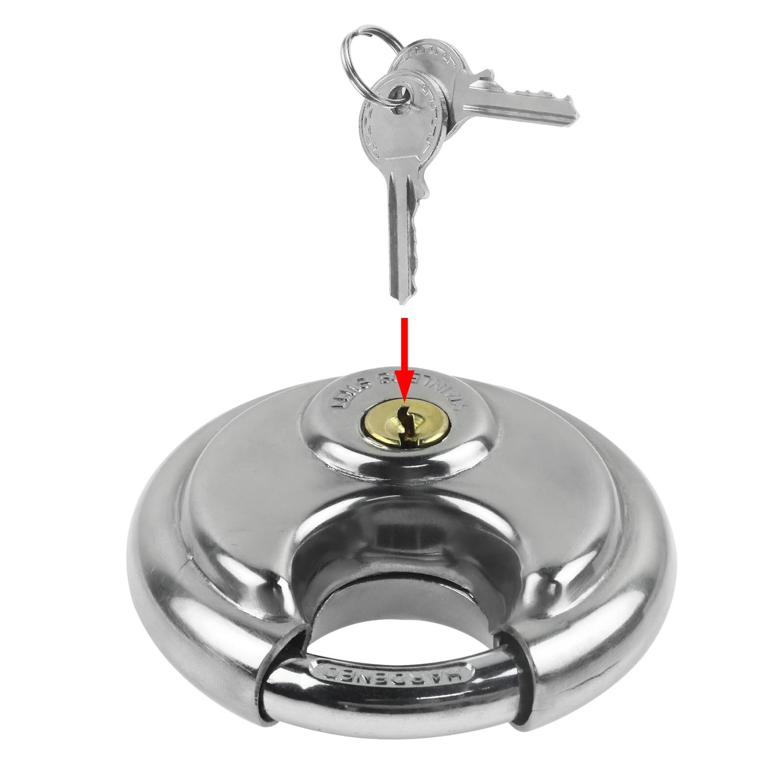 70mm Disc Padlock Discus Padlock Stainless Steel Shackle Heavy Duty Lock Round Outdoor Bicycle Lock Storage Unit Lock 2 Keys