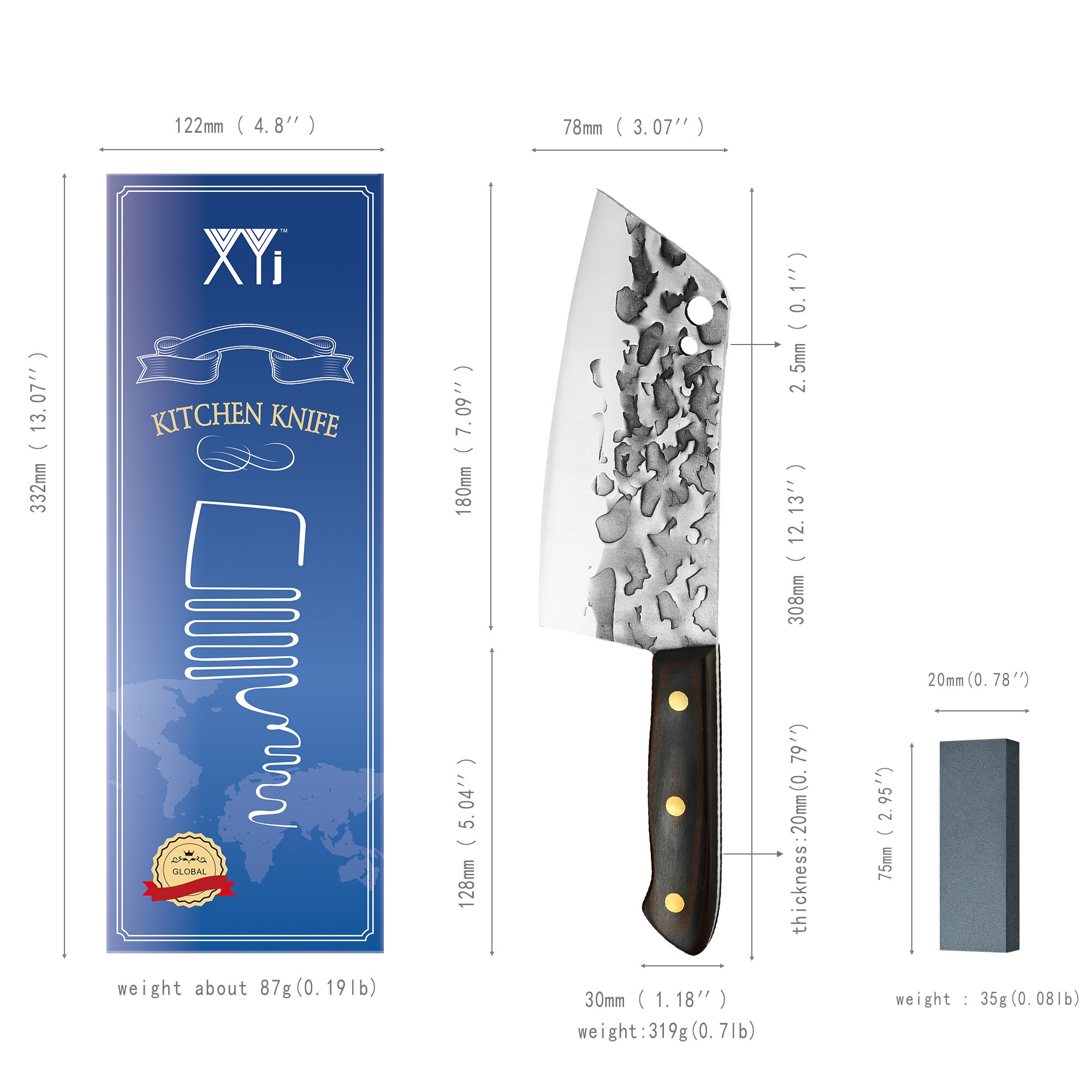 Juego de cuchillos de carnicero para cocina, afilador completo de acero inoxidable de 7 pulgadas, accesorio de cocina para picar carne y pescado, caja de: 1KNIFE-B