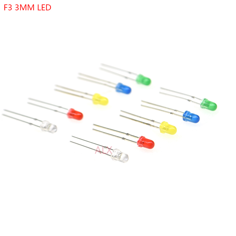 100Pcs F3 3Mm Led Light Emitting Diode Kit Warm Wit Rood Blauw Groen Uv Oranje Geel Roze Kleur bulb Lamp Set 2V 3V Pcb