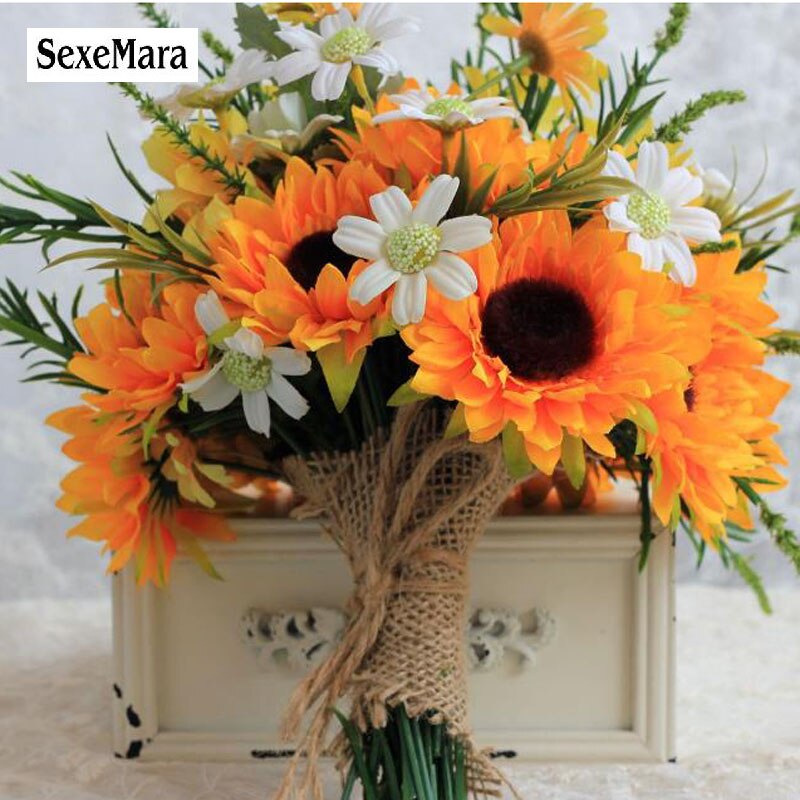 SexeMara Yellow sunflower bride holding flowers artificial flowers wedding wedding bride photo holding flowers: Default Title