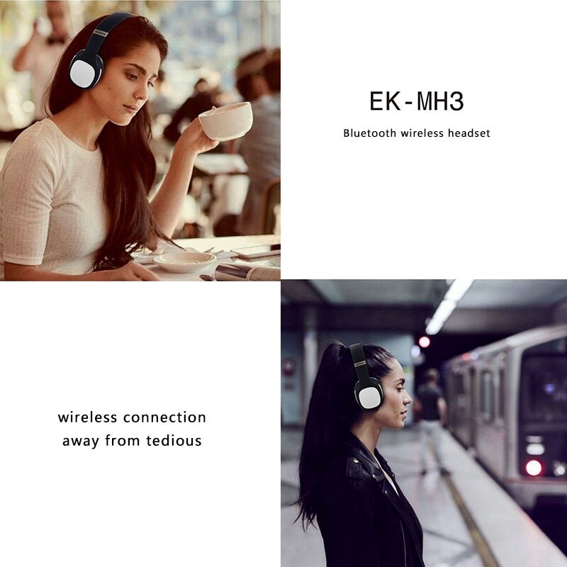 Auriculares EK-MH3 con micrófono incorporado, Bluetooth 5,0, tarjeta enchufable, plegables para escuchar música