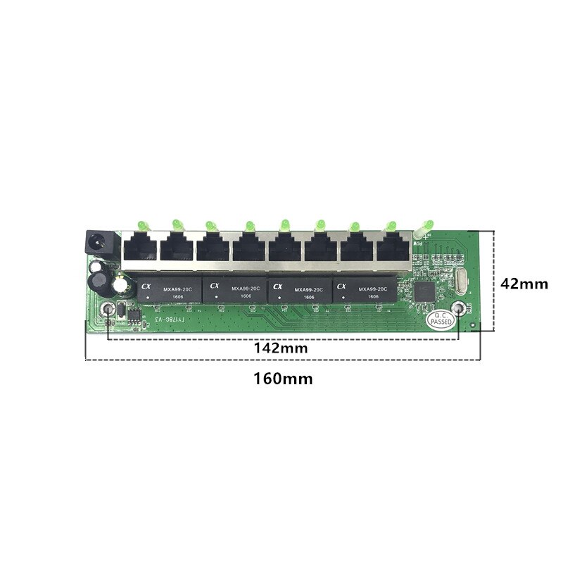 OEM factory direct mini fast 10 / 100mbps 8-port Ethernet network lan hub switch board two-layer pcb 2 rj45 1 * 8pin head port: 4-Transfer module