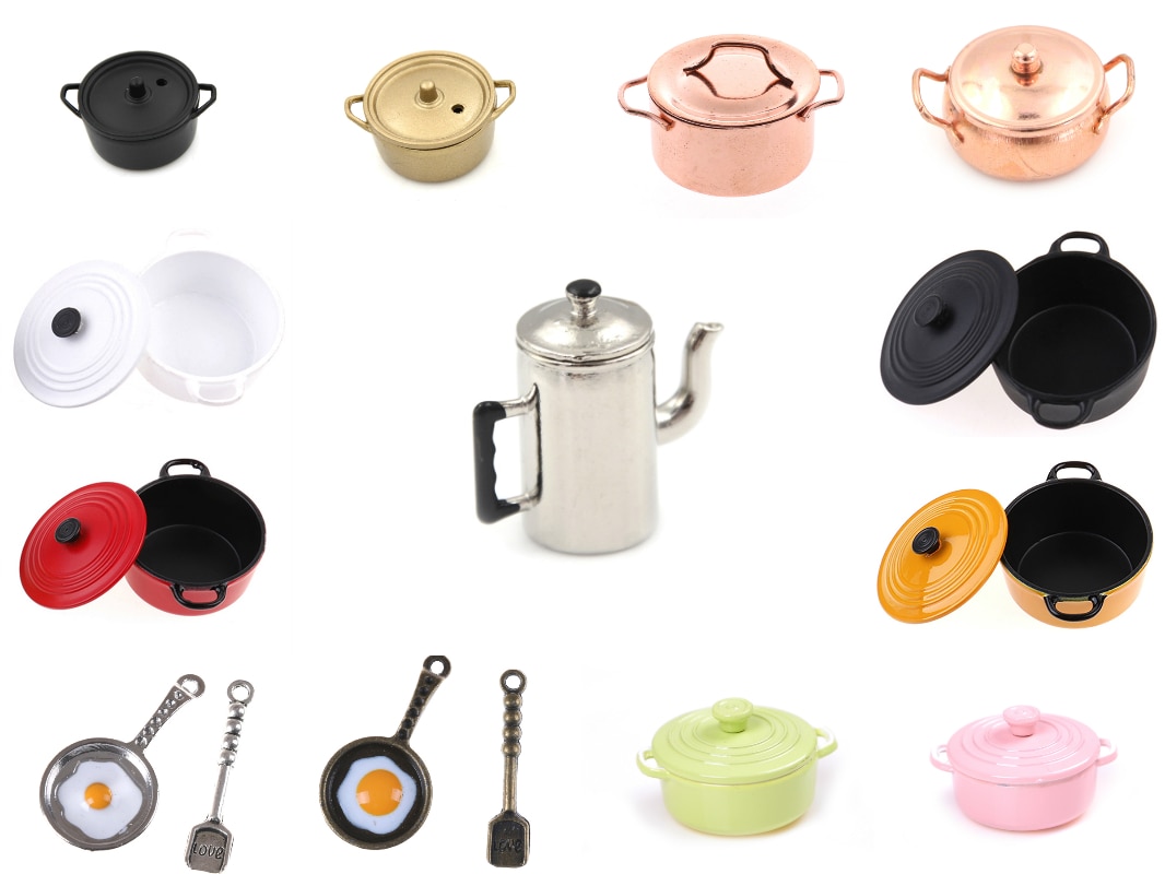 Mini Pot Boiler Pan with Lid Kettle Doll house Accessories Dollhouse Miniature Kitchen Utensil Cooking Ware Play Kitchen Toy