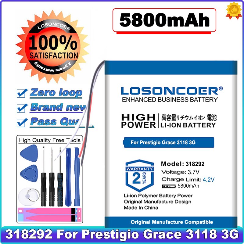 LOSONCOER 5800mAh Tablet Battery - 318292 Replacement for Prestigio Grace 3118 3G PMT3118
