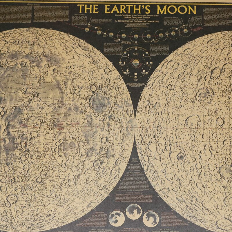 Moon Map 2 pcs 72.5*48cm Retro Moon surface topographic map poster Wall Stickers Wallpapers Home Decor Interior decoration