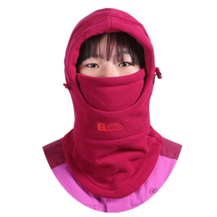 Hat winter children's bib hood double-thick thick cold warm hat children gril and boy go to school windproof cap: Red