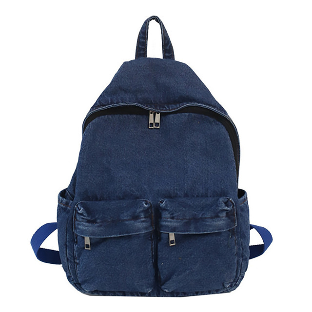 2021 New Denim Women zaino zaino da viaggio retrò zaino di grande capacità borse da scuola per studenti universitari per ragazze adolescenti Rugtas: Dark Blue2