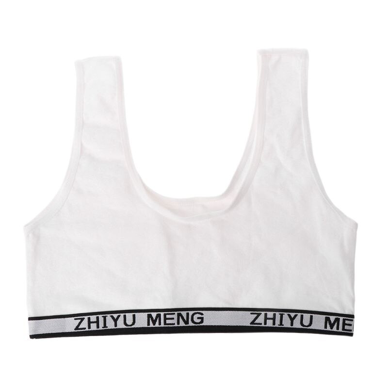 Kinderen Katoen Sport Training Beha Ondergoed Effen Kleur Letters Gedrukt Scoop Hals Tiener Puberteit Meisje Draadloze Bralette Vest