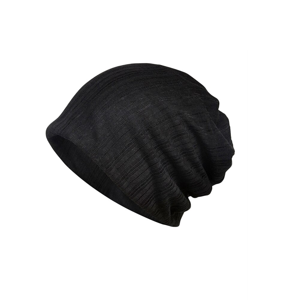Spring Summer Dual-use UV Protection Baggy Beanie Hat Cap Neck Gaiter Bandana: Black