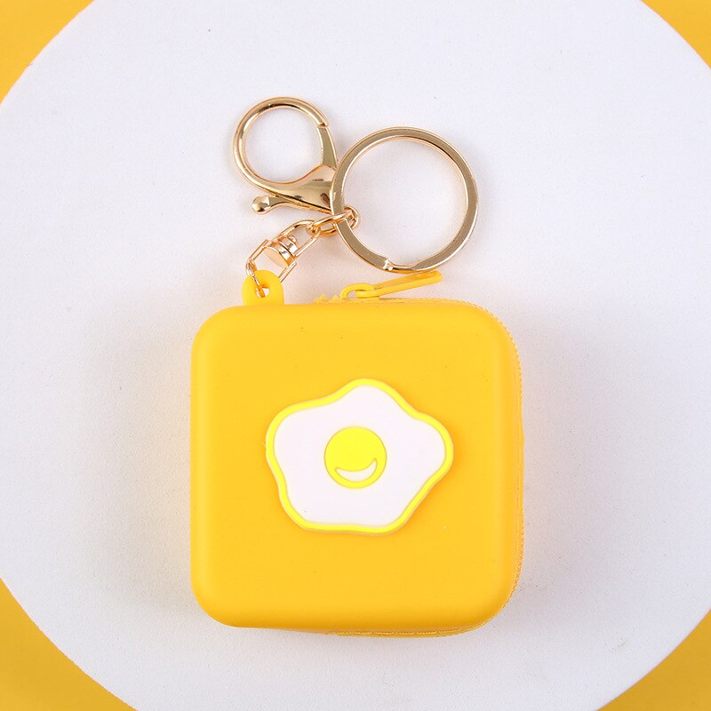 Cute Round Silicone Coin Wallet Bag Candy Color Zipper Small Women Girls Keychain Key Bag Mini Headset Bag Purse Kid: Egg