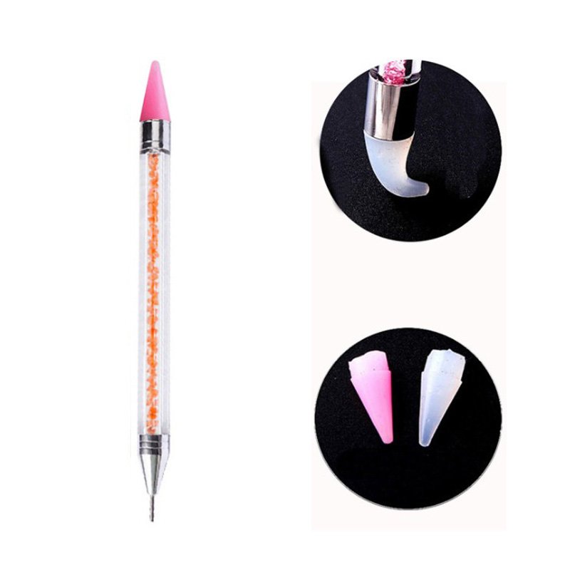 Dual-Ended Puntjes Pen Strass Studs Picker Wax Potlood Kristal Kralen Handvat Nail Art Tool: Oranje