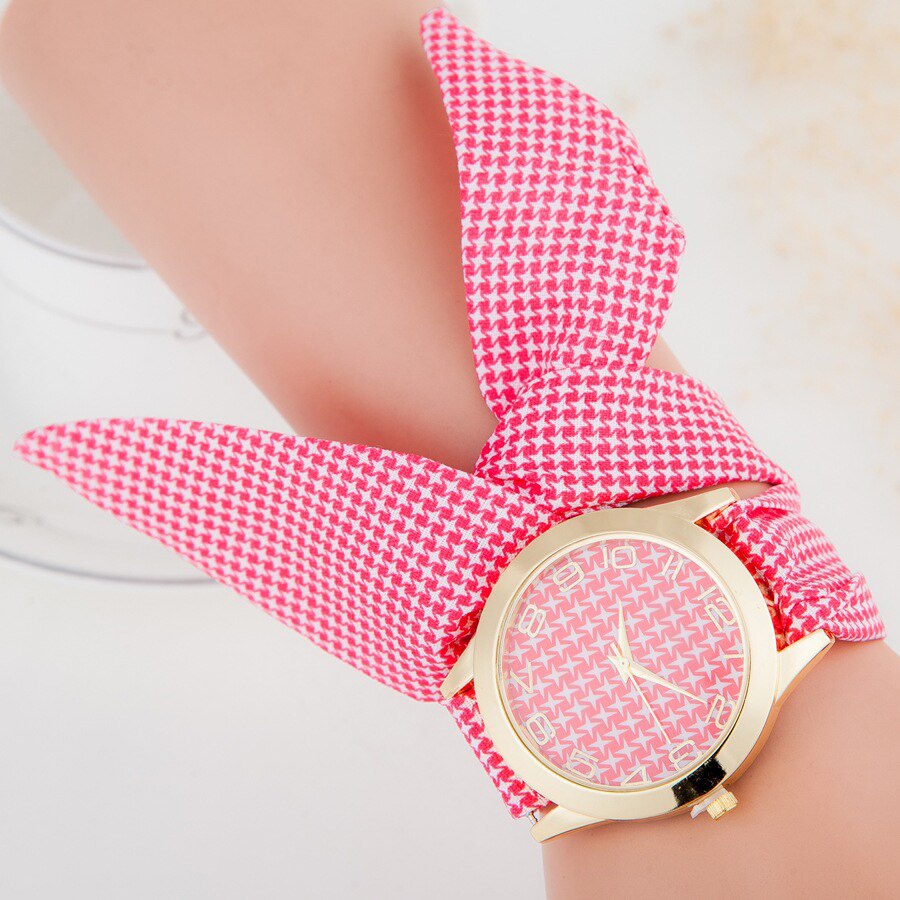 Reloj de pulsera de tela para mujer, , relojes de vestir dorados a la , de tela de , relojes para chicas dulces: red