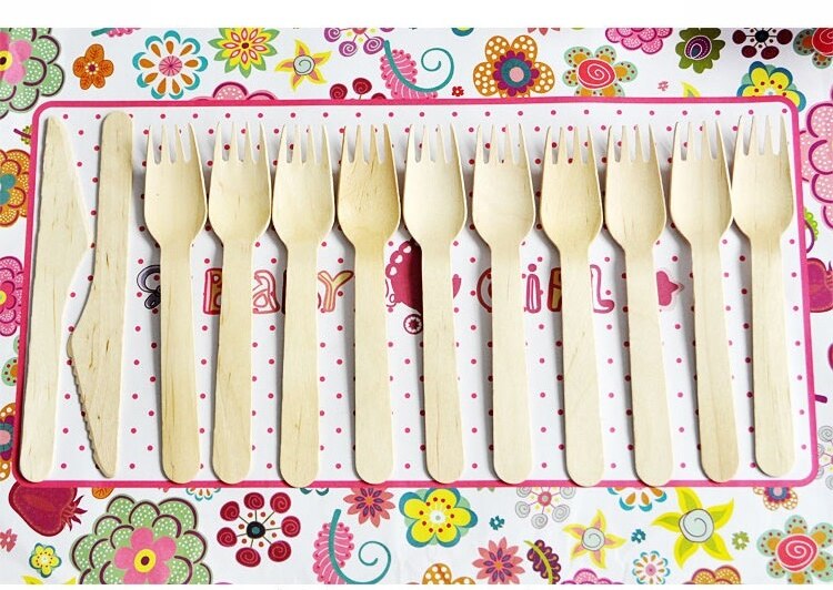 Natuurlijke Hout Wegwerp Cake Tray Mes Vork Set Houten Fruit Mes Cake Vork Feestartikelen Gelukkige Verjaardag Bruiloft Decoratie: 2 knifes 10 forks