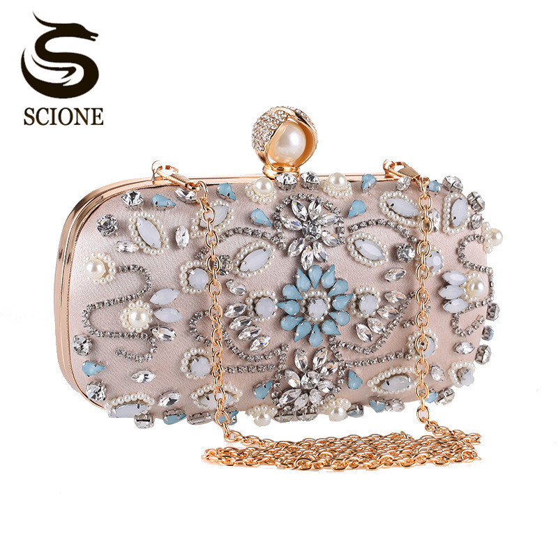 Luxe clutch dames kristal diamant avondtassen witte parel kralen schoudertas feesttas bruids bruiloft clutches handtassen