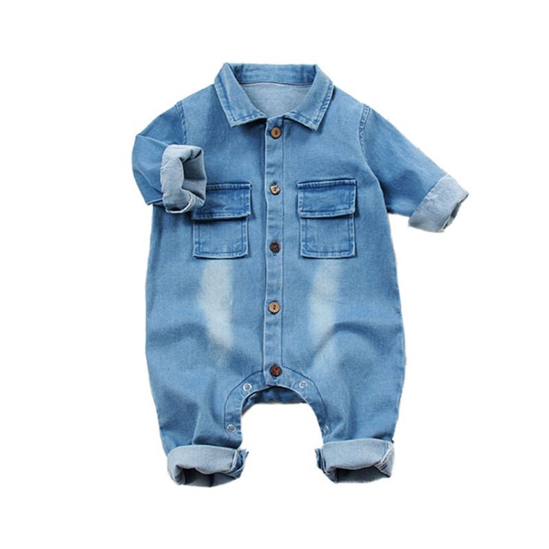 Baby Kleding Jongens Rompertjes Lange Mouwen Cartoon Print Denim Romper Kids Casual Jongen Jumpsuit