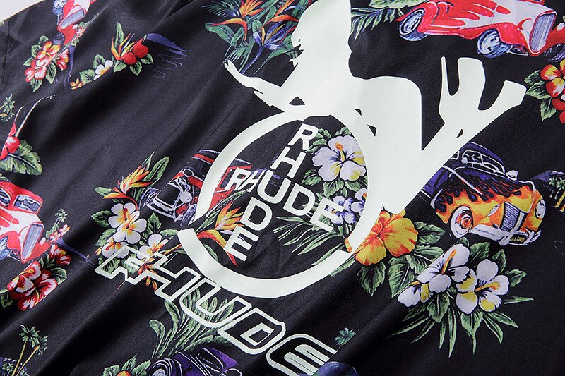 RHUDE – chemise à manches courtes avec imprimé floral et voiture, style , rue, hawaïen