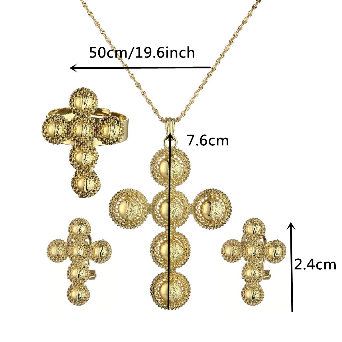 Ethiopische Traditionele Ketting Oorbellen Ethiopië Gold Eritrea Habesha Wedding Cross Sieraden Set