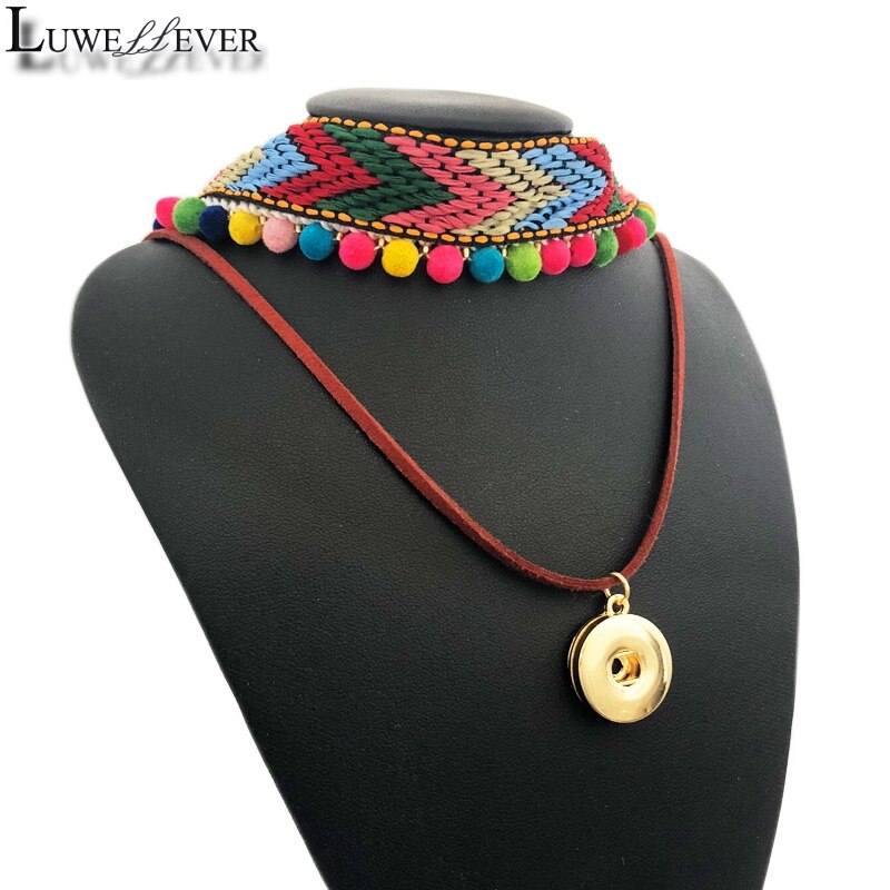 Etnische Stijl Chokers 014 Kleurrijke Stof Ketting 18Mm Drukknoop Charme Ketting Verwisselbare Sieraden Voor Vrouwen