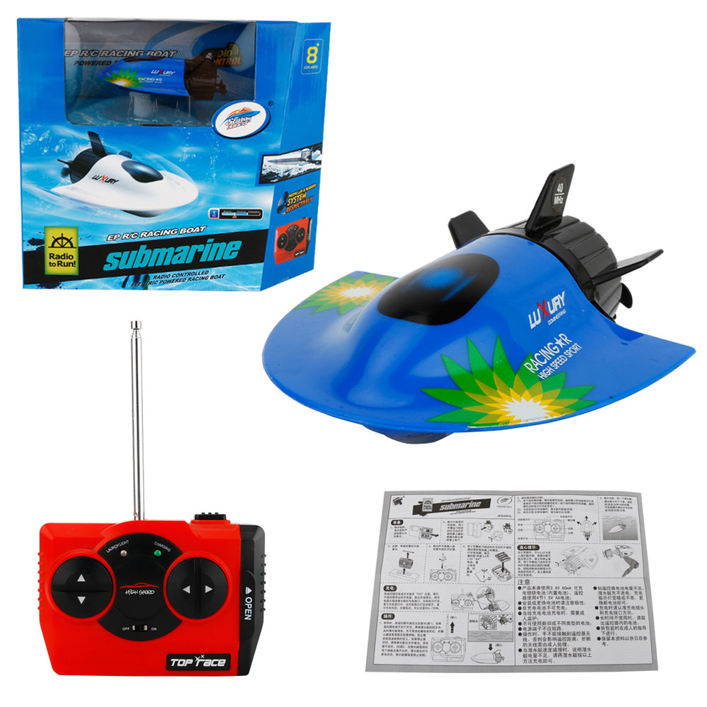 27 mhz mini rc ubådsradio fjernbetjening elektronisk udendørs vandlegetøj universal rc speedbådsmodel til børn: Blå