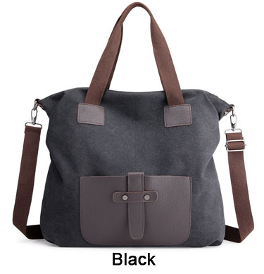 Vintage toile en cuir sac à bandoulière femmes sacs à main grande capacité décontracté sac de messager en cuir Patchwork fourre-tout Hobos sacs: Black