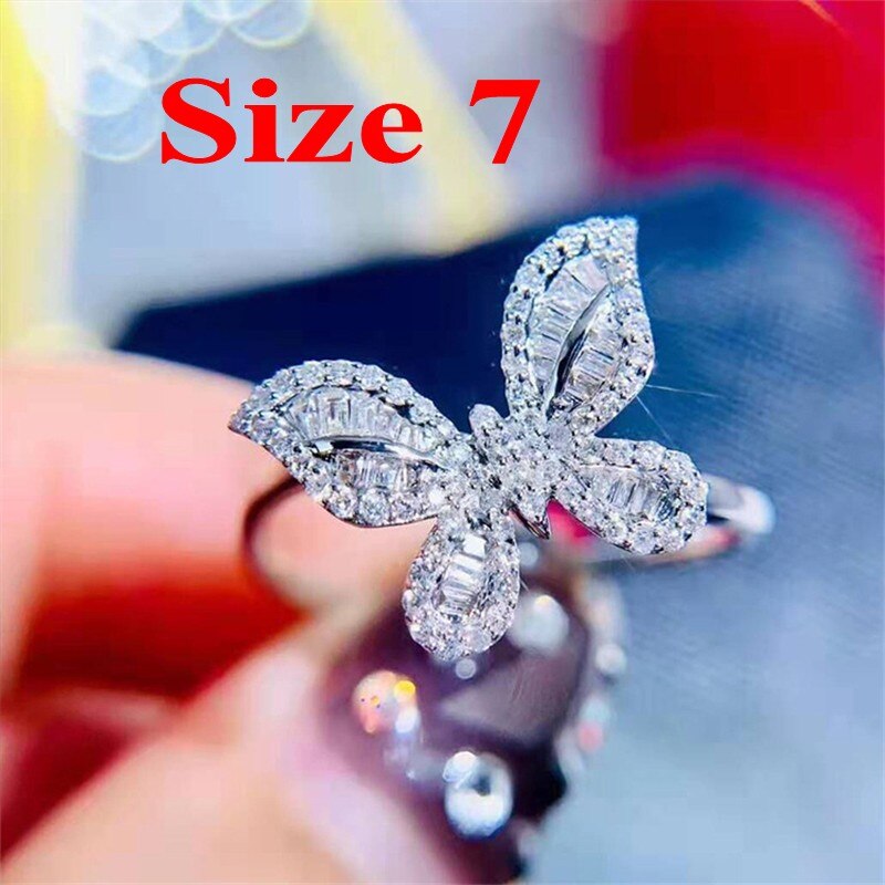 Butterfly Earring Pendant Ring Jewelry set Real 925 sterling silver bijou cz Wedding Earrings Rings necklace for women Jewelry: size 7