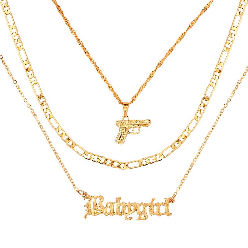 JJFOUCS Double Layer Babygirl Letter Gold Color Pendant Necklace For Women Cute Butterfly Choker Necklace Statement Jewelry: 033302GD