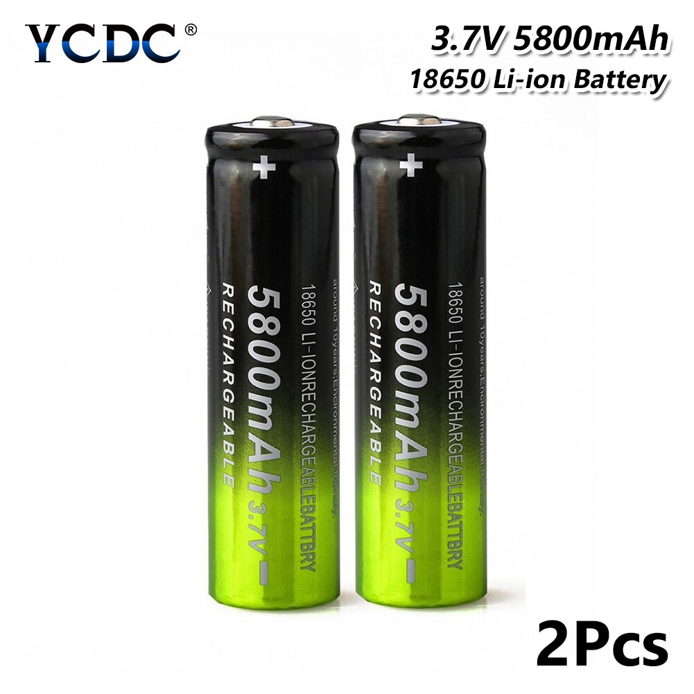 2pcs 18650 Rechargeable Battery 5800mAh 3.7V Lithium ion batteries For 4.2v Flashlight Battery+EU Plug Dual Battery Charger: only 2 battery