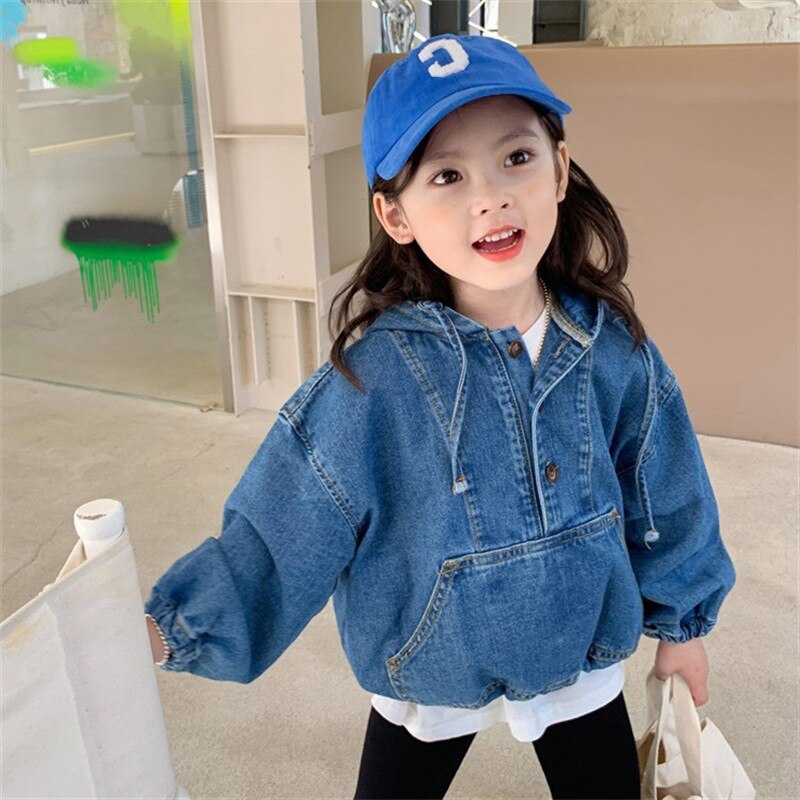 Giacche di Jeans con cappuccio per ragazze novità 2022 primavera autunno bambini T-shirt di Jeans a maniche lunghe 3-7 anni bambini abiti Casual allentati: 3T