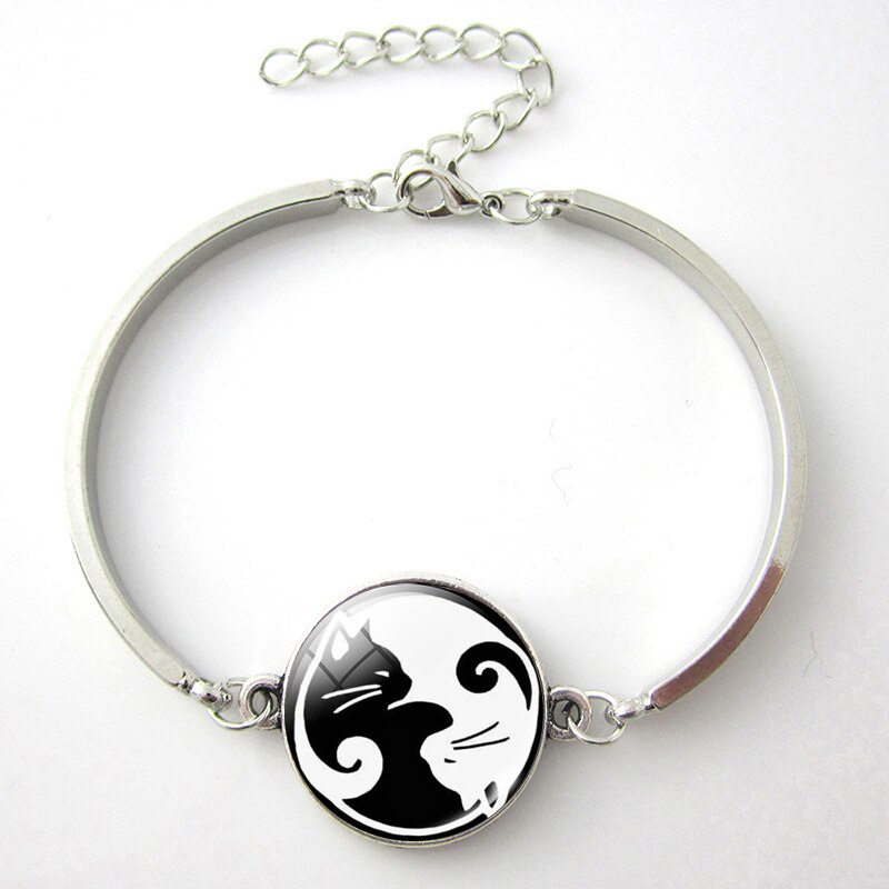 Yin yang tai chi witte kat zwarte kat armband glas cabochon sieraden accessoires dames armband
