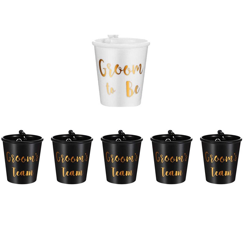 2-6pcs Team Bride To Be Wedding Decoration DIY Plastic Shot Glasses Necklace Bachelorette Party Decor Mariage Bridesmaid: 1white 5 black groom