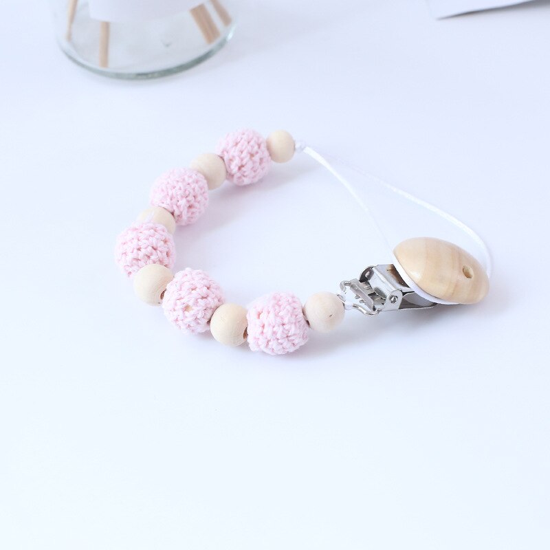 Træ baby sut klip kæder hæklede perler silikone perler sut holder legetøj snor rem baby shower: 7