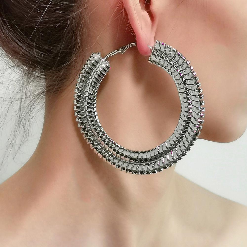 Tykt metal store bøjleøreringe til kvinder cirkel kæde erklæring store øreringe kvinder smykker gylden sølv farve ukmoc